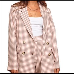 Look the Part Rusty Rose Gingham Double-Breasted Blazer and High Waisted Pants